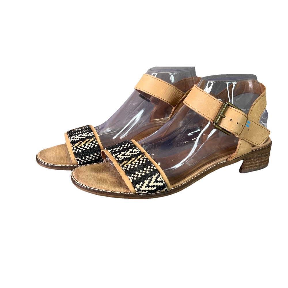 Toms Sandals Womens 9.5 Wide Camilia Leather Woven Ankle Strap Buckle tribal